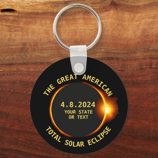 Totaal Zonneverduistering 4.8.2024 USA Custom Text Sleutelhanger (Achterkant)