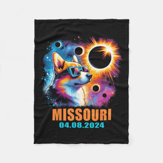 Totaal Zonsverduistering 2024 Missouri Corgi D Fleece Deken (Voorkant)