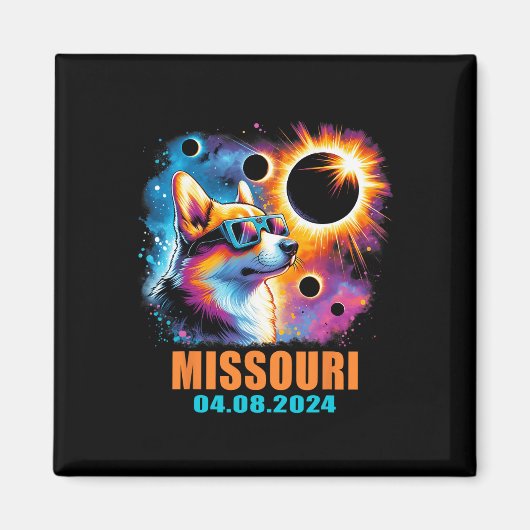 Totaal Zonsverduistering 2024 Missouri Corgi D Magneet (Voorkant)