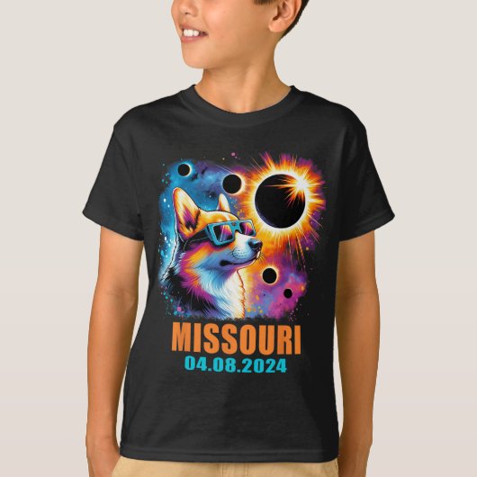 Totaal Zonsverduistering 2024 Missouri Corgi D T-shirt (Voorkant)