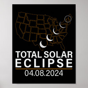 Totaal Zonsverduistering April 8 2024 Amerika Kaar Poster