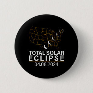 Totaal Zonsverduistering April 8 2024 Amerika Kaar Ronde Button 5,7 Cm