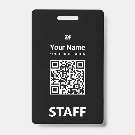 Totaal zwarte Employee Qr Code, Bar Code, Logo, Na Badge (Voorzijde)