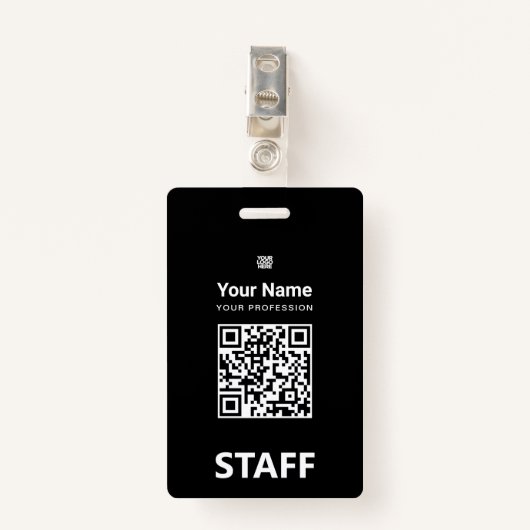 Totaal zwarte werknemers Qr-code, streepjescode, L Badge (Voorkant met clip)
