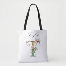 Totaaldruk Tote Tas met Gouden Bloemletter T