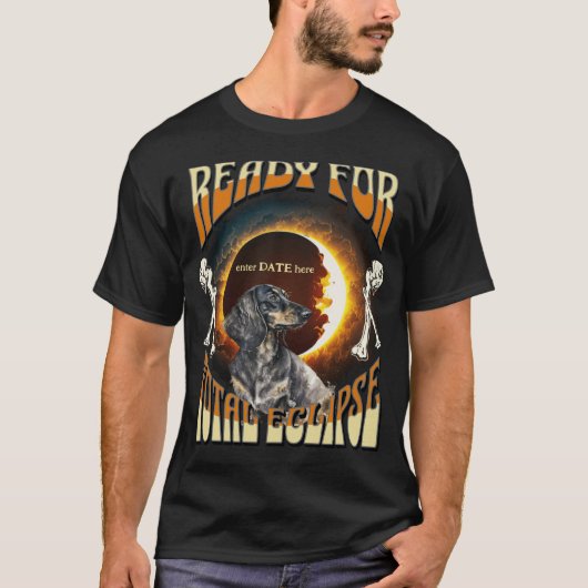 Total Eclipse 2024 bewerkbare datum Schattige Dog T-shirt (Voorkant)