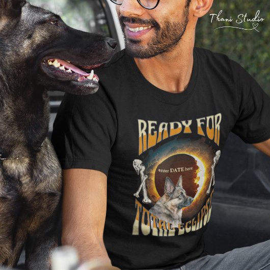 Total Eclipse 2024 bewerkbare datum Schattige Dog  T-shirt