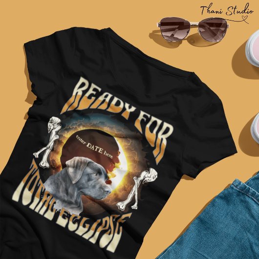 Total Eclipse 2024 bewerkbare datum Schattige Dog  T-shirt