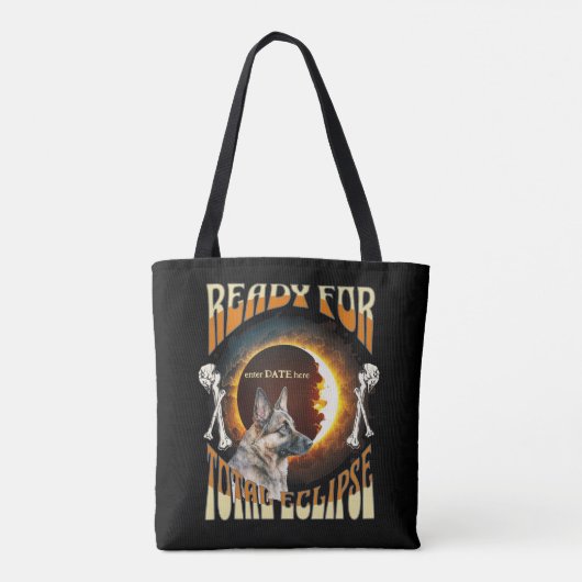 Total Eclipse 2024 bewerkbare datum Schattige Dog  Tote Bag (Achterkant)