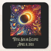 Total Eclipse 2024 Retro Groovy 60's 70's vibe Kartonnen Onderzetters (Voorkant)