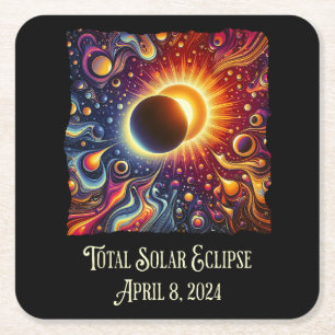 Total Eclipse 2024 Retro Groovy 60's 70's vibe Kartonnen Onderzetters