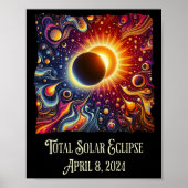 Total Eclipse 2024 Retro Groovy 60's 70's vibe Poster (Voorkant)