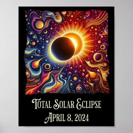 Total Eclipse 2024 Retro Groovy 60's 70's vibe Poster (Voorkant)