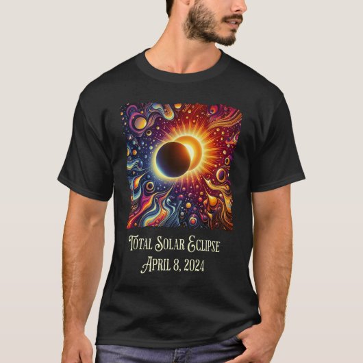 Total Eclipse 2024 Retro Groovy 60's 70's vibe T-shirt (Voorkant)