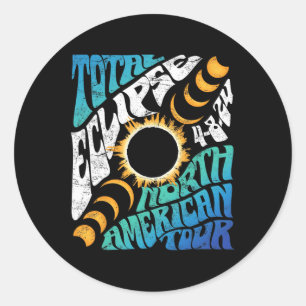 Total Eclipse 2024 Retro Groovy Noord-Amerikaanse Ronde Sticker