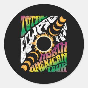 Total Eclipse 2024 Retro Groovy Noord-Amerikaanse Ronde Sticker