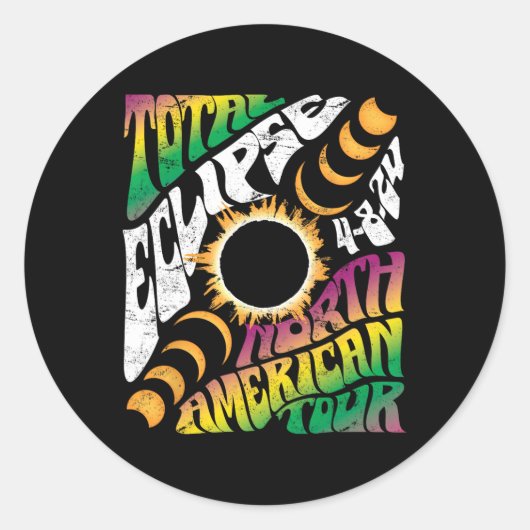 Total Eclipse 2024 Retro Groovy Noord-Amerikaanse Ronde Sticker (Voorkant)