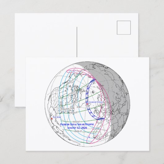 Total Solar Eclipse 2026 Map Briefkaart (Voorkant / Achterkant)