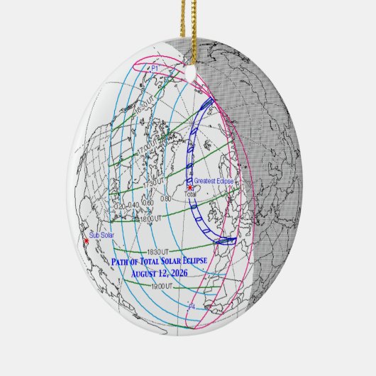 Total Solar Eclipse 2026 Map Keramisch Ornament (Rechts)