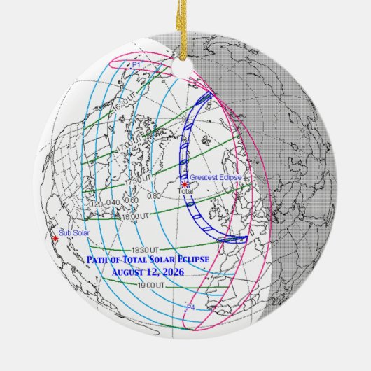 Total Solar Eclipse 2026 Map Keramisch Ornament (Achterkant)