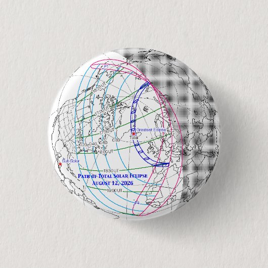 Total Solar Eclipse 2026 Map Ronde Button 3,2 Cm (Voorkant)