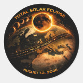 Total Solar Eclipse 2026 Path of Totality Ronde Sticker (Voorkant)