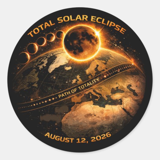 Total Solar Eclipse 2026 Path of Totality Ronde Sticker (Voorkant)