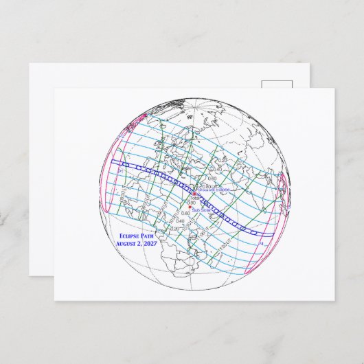 Total Solar Eclipse 2027 Map Briefkaart (Voorkant / Achterkant)