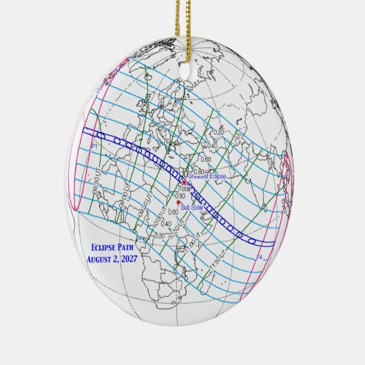 Total Solar Eclipse 2027 Map Keramisch Ornament (Rechts)