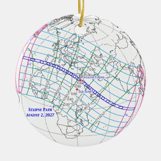 Total Solar Eclipse 2027 Map Keramisch Ornament (Voorkant)