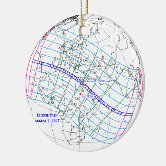Total Solar Eclipse 2027 Map Keramisch Ornament (Links)