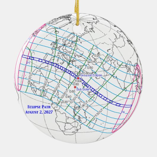 Total Solar Eclipse 2027 Map Keramisch Ornament (Achterkant)