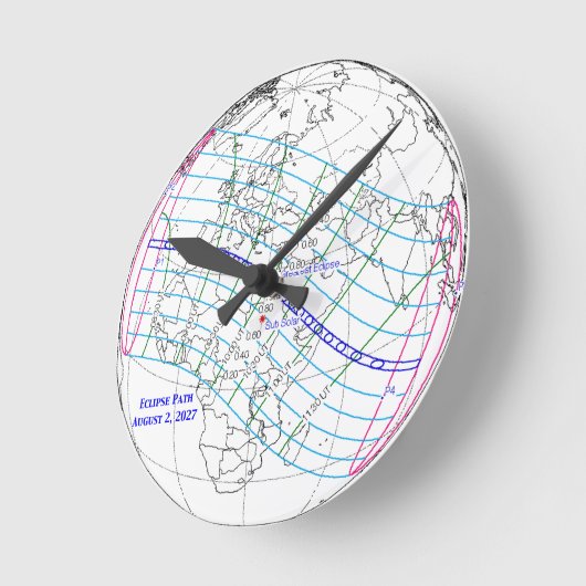 Total Solar Eclipse 2027 Map Ronde Klok (Hoek)