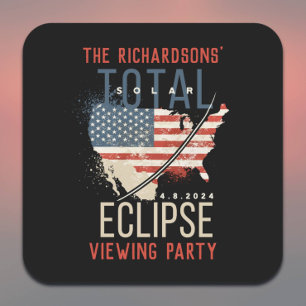 Total Solar Eclipse 4.8.2024 USA Kaart Gepersonali Vierkante Sticker