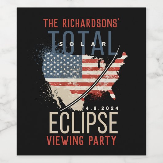 Total Solar Eclipse 4.8.2024 USA Kaart Gepersonali Wijn Etiket (Enkel label)