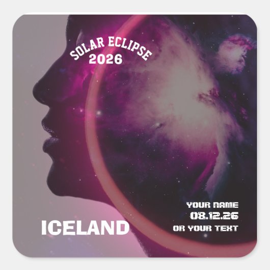 Total solar eclipse August 2026 text personalized Vierkante Sticker (Voorkant)