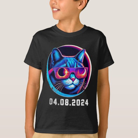 Total Solar Eclipse Cat Retro Illustration T-shirt (Voorkant)