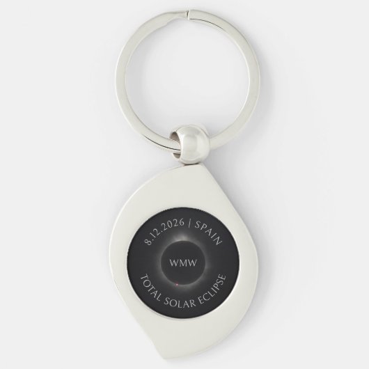 Total Solar Eclipse Key Chain Date Place Initials Sleutelhanger (Voorkant)