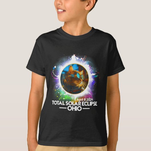 Total Solar Eclipse Ohio Cat Design T-shirt (Voorkant)
