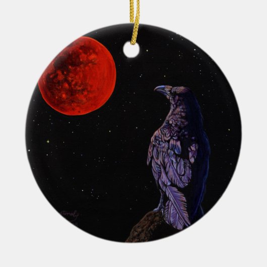 Totale lunar Eclipse Crow Raven Painting Art Keramisch Ornament (Voorkant)