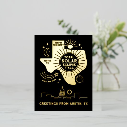 Totale Solar Eclipse Austin Texas Gold Foil Folie Feestdagen Briefkaart (Staand Voorkant)