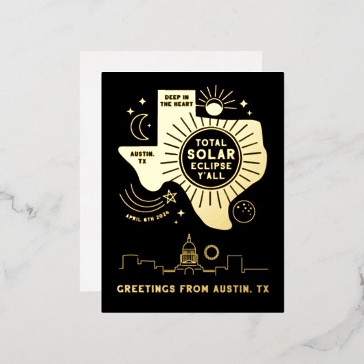 Totale Solar Eclipse Austin Texas Gold Foil Folie Feestdagen Briefkaart (Voorkant / Achterkant)
