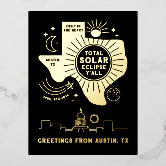 Totale Solar Eclipse Austin Texas Gold Foil Folie Feestdagen Briefkaart (Voorkant)