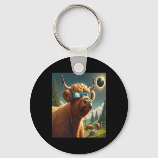 Totale Solar Eclipse Highland Koe Dragen Sungles Sleutelhanger (Voorkant)