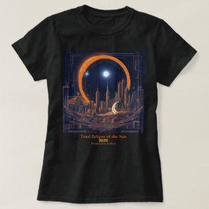 Totale Solar Eclipse Jouw tekst Cityscape Skyscrap T-shirt