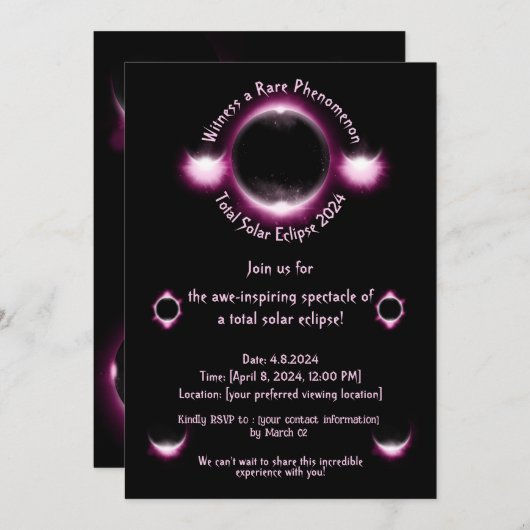 Totale Solar Eclipse Viewing Party Uitnodiging (Voorkant / Achterkant)