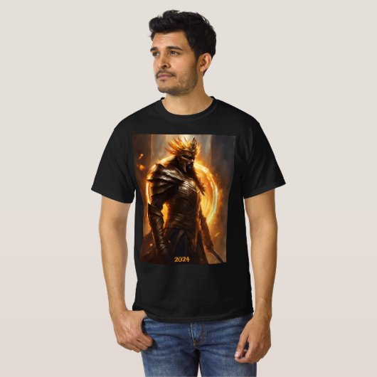 Totale Solar Eclipse Warrior in Armor 2024 Mannen T-shirt (Voorkant volledig)