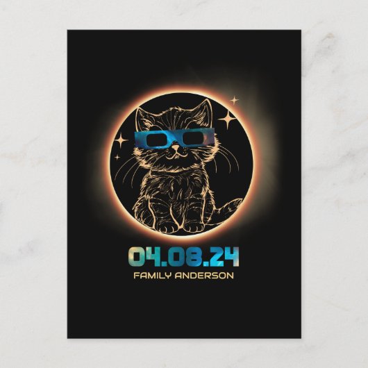 Totale Zonne-Eclipse 2024 Kat Zonne-Eclipse Bril Briefkaart (Voorkant)