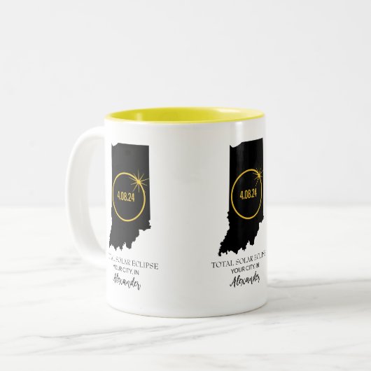 Totale Zonneverduistering 2024 Aangepaste naam, St Tweekleurige Koffiemok (Voorkant links)