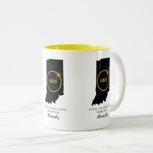 Totale Zonneverduistering 2024 Aangepaste naam, St Tweekleurige Koffiemok (Voorkant rechts)